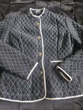 Vintagr Black Quilted Utility Jacket Silk Lined Silver Hardware Details